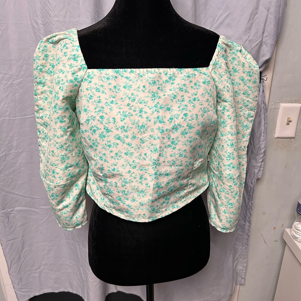 Levi's White and Teal Floral Blouse